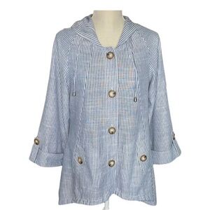 Sigrid Olsen Blue White Pinstripe Hooded Hi/Low Hem Size S
